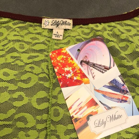 Lily White Green stretch lace Tunic Top Size Large Y2K - Picture 3 of 8